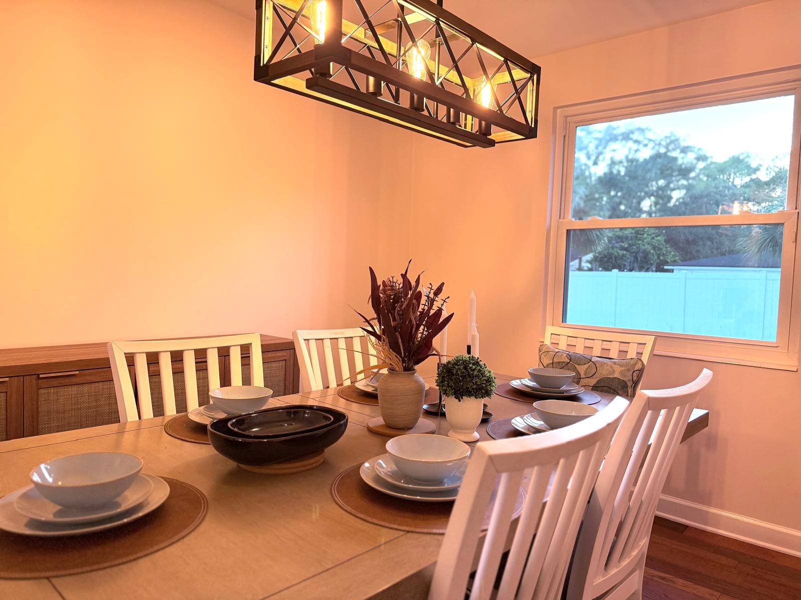 Dining table set for a shared meal
